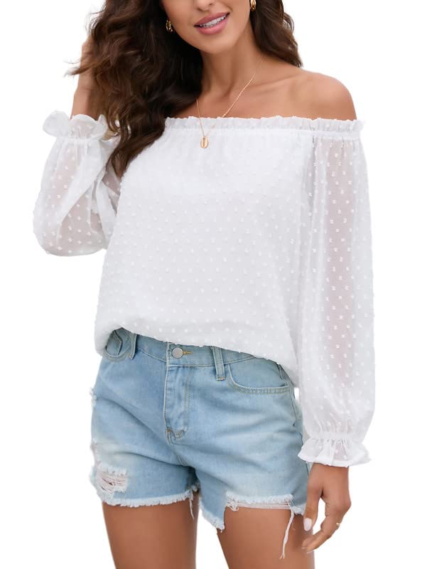 Clearlove Damen Bluse Chiffon Langarm Hemd Schulterfrei Elegant Summer...