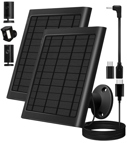 Image of 8W Solar Panel for Ring Camera, 2-Pack Solar Panel Charger Compatible with Ring Stick Up Cam Battery, Spotlight Cam Battery, Includes Barrel Plug to USB-C Adapter, IP65 Waterproof, 10ft Cable