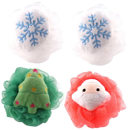 Genérico 4 Piezas Bolas de Baño Navideñas Exfoliantes para Piel Cuerpo Suave Ducha Regalo Familiar