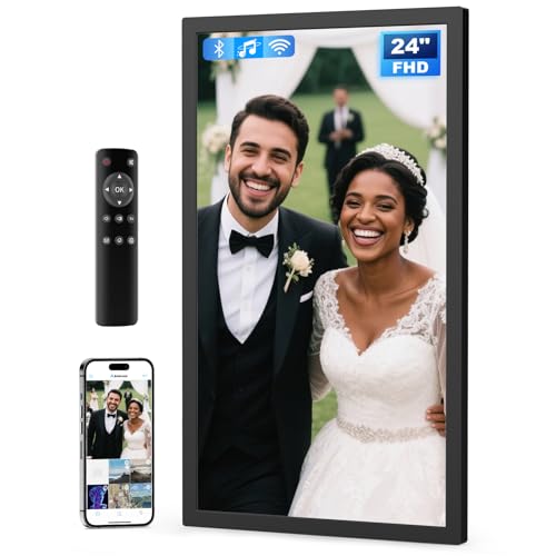 Image of 24 inch Large Digital Picture Frame, 64GB, Anti-Glare Non-Touch, WiFi Wall-Mount Frame for Home /Business, 1920x1080 FHD, Share via App, Email, USB & Micro SD, Remote Included, Black