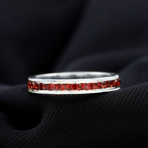 1.50 Ctw Channel Set Round Red Garnet 925 Sterling Silver Eternity Band Ring for Women | Wedding, Engagement Bridal Rings | Graduation Gift2