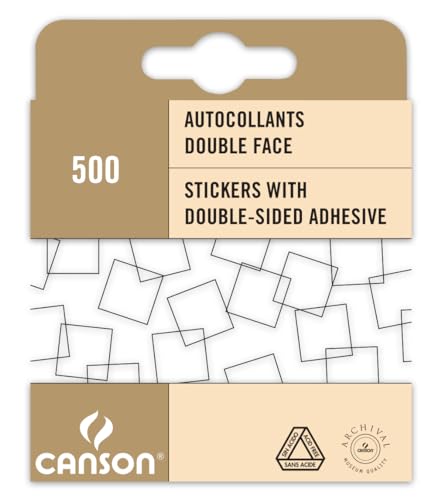 Canson Adhesivos para Fotografía, Doble Cara, Caja de 500 Adhesivos, Transparente
