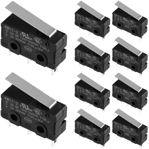 VILLCASE 10 Stück Mini Mikroschalter mit Hebel Arm, 5A 125/250V 3 Pin SPDT 1NC 1NO, Kurzer Gerader Scharnierhebel Momentschalter Mini Wechselschalter Endschalter für Elektronische Geraete