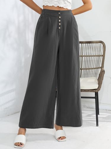 Les umes Womens Casual Wide Leg Pants Cotton Long Trousers High Wasit Loose Palazzo Pants with Pockets3