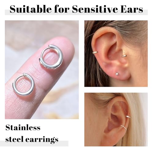 TESGADGETS kleine silberne Creolen mit chirurgischem 316L Stahl Scharnier Huggie Creolen für Knorpel, Helix, Tragus, leichte hypoallergene Ohrringe (6 mm, Silber)