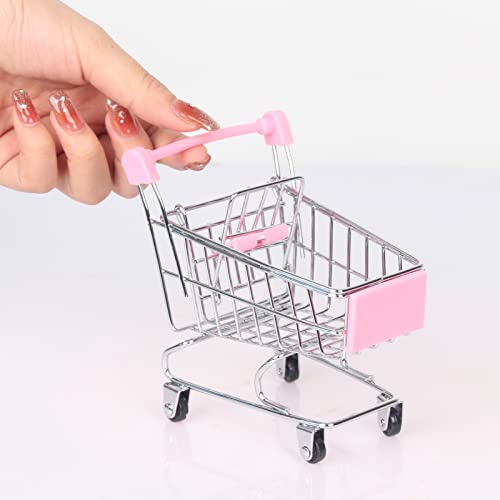 Mini Shopping CartSupermarket Handcart Mini Shopping Cart Mini Supermarket Storage Toy Decorative Ornaments for Storage Toys (Toy Shopping cart Pink)