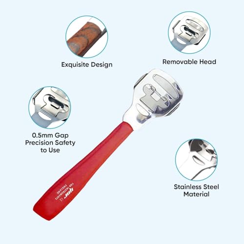 Image of YNR Callus Remover for Feet - Foot File Corn & Callus Remover, Pedicure Tool Includes 10 Replacement Heads, Heel Scrubber & Scraper, Corn Remover for Feet | (Red)