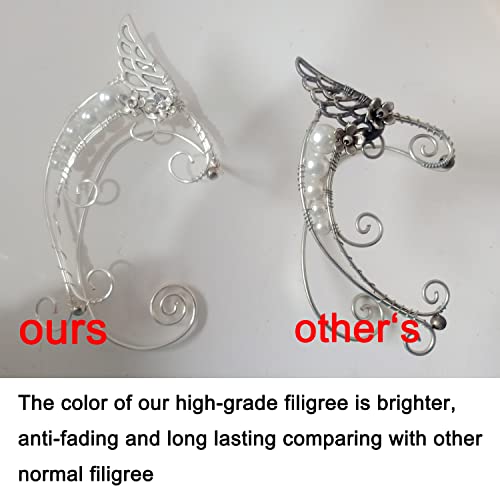 Owmell Elven Ear Cuffs For Women, Handmade Elf Fairy Ear Cuffs Wrap Clip On Earrings Earwrap For Fantasy Fairy Halloween Costume, Black Pearls #TOP1