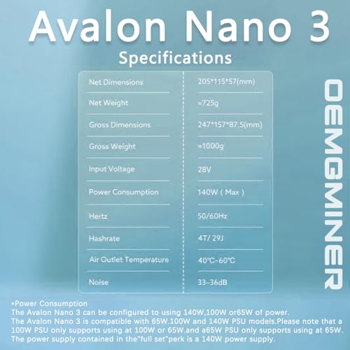 New Canaan Avalon Nano 3 BTC Miner - 4 TH/s 140W Home Bitcoin ASIC Miner - Quiet with Canaan Original Power Supply - Supports Stake Pool & Solo Mining for Home and Office Use(Black) - Image 3