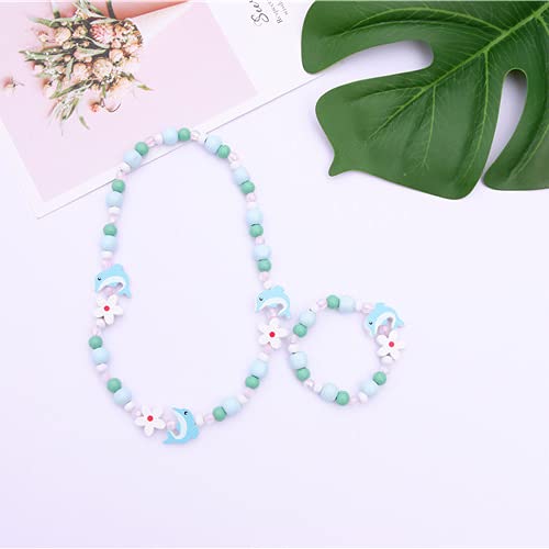 El Regalo Kids/Toddlers/Girls Wooden Beads Handmade Necklace & Bracelet Jewelry Sets (1 Necklace & 1 Bracelet) : Kids Princess Jewelry Set (Dolphin Kids Jewelry Set) 4