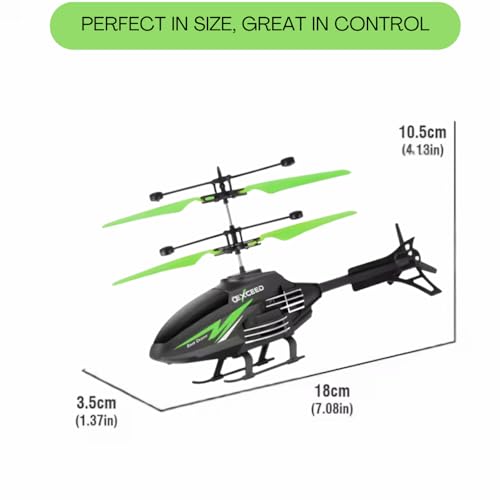 Image of KIDZYMON RC Flying Helicopter with Hand Gravity Sensor, Charging Battery, 3D Light, Safety Sensor, Gravity Sensor, Suitable for Kids Age 4+ Years (Style Gun Green)