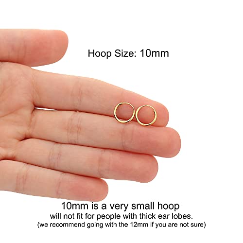 14k Yellow Gold Endless Hoop Earrings Round Flexible Thin Small little Continuous Real Pure Gold Hoops2