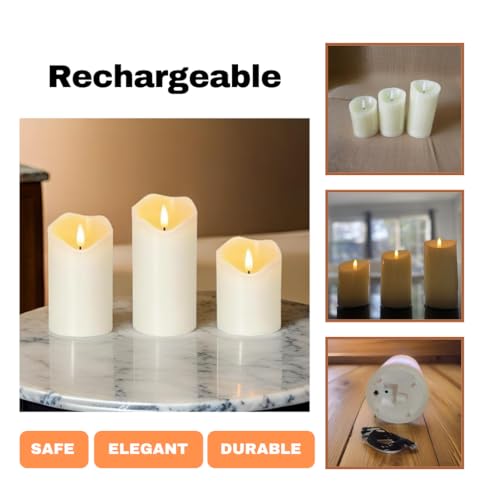 Image of Rechargeable Flameless Candles Set of 3 | Real Wax LED Pillar Candles with Remote & Timer | Realistic Flickering Flame | Battery Operated | for Thanksgiving, Holiday, Halloween Decoration & Gift