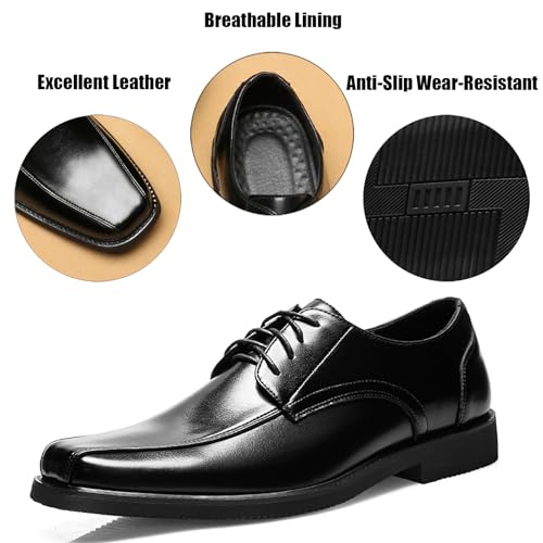 Men's Leather Lace Up Formal Oxford Shoes Classic Square Toe Closed Comfort Soft Sole Non Slip Dress Business Derby Shoes for Work Wedding Party Office2