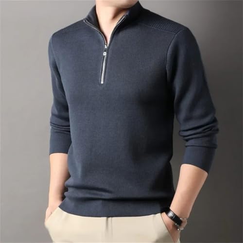 Men's Turtleneck Pullover Wool Sweater Contrasting Color Fleece Knit Sweater Zipper Sportswear3