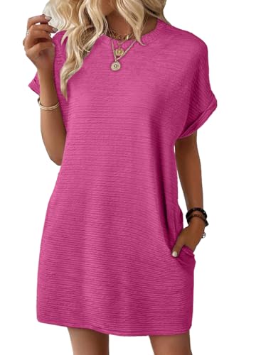 Image of EVALESS Womens Summer Dresses 2026 Fashion Short Sleeve Cute Spring Mini Dress Crewneck Casual Beach Vacation Dresses