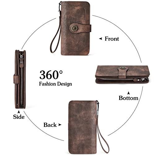 BOSTANTEN Leather Wallet for Women RFID Blocking Zip Around Credit Cards Holder Phone Clutch