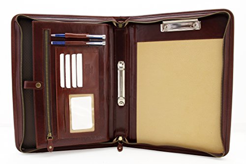 Noda Executive Leather Padfolio 2 Ring Binder Professional Business Portfolio W/Zippered Closure | Resume, Document, Notepad, Tablet, Clipboard, Writing Pad Organizer | Men, Women (Brown) #TOP4