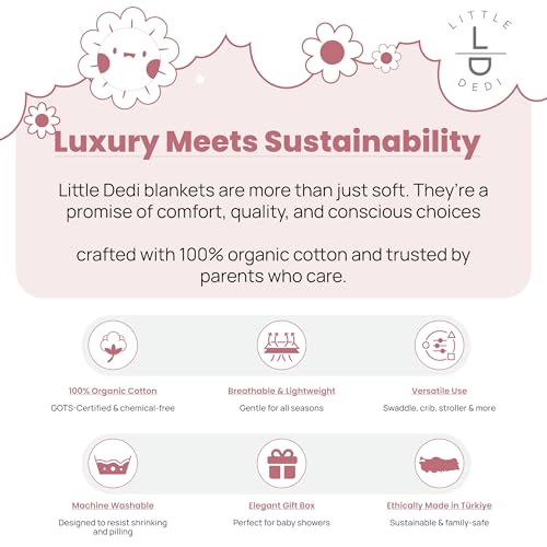 Image of Organic Cotton Baby Blanket 30x40 in, Berry - GOTS Certified, Soft Knit Swaddle with Gift Box, Breathable Nursery Blanket for Crib & Stroller, Machine Washable