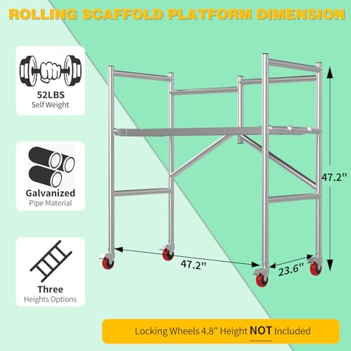 Image of Scaffolding Work Platform, Rolling Scaffolding with Wheels, Scaffold for Building Construction, Interior Painting, Home Improvement（47.2 inch Height, 500LBS Capacity, Silver)