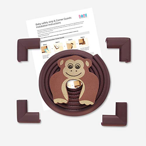 Image of BabySafeHouse 6.5ft Brown Edge Guard & 4 Corner Protector + Door Stopper | Extra Long 6.5ft Brown Edge Guard, 4 Pre-Taped Corner Guards, Monkey Shape Door Stopper for Baby Proofing & Child Safety