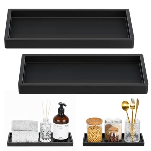 Luxspire Bandeja Rectangular Antideslizante de Silicona de Cuarto de Baño, Bandeja Decorativa para Hogar, Salón y Dormitorio, para Joyas, Velas y Jabón, 30 x 13 cm, 2 Paquetes, Negro Mate