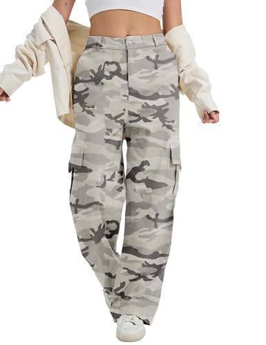 Image of Cargo Pants for Women High Waist Wide Leg Stretchy Pull On Baggy Casual Pants with Pockets