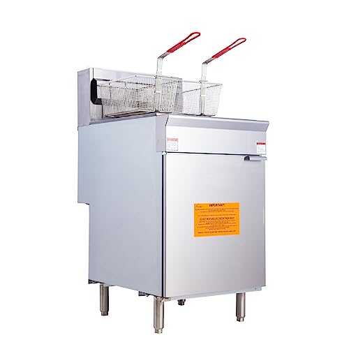 EASYROSE Gas Deep Fryer Commercial Deep Fryer with 2 Baskets 75 lb. Capacity 5-burner Natural Gas Floor Fryer, 150,000 BTU, ETL Listed
