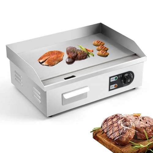 Large Electric Nonstick Griddle, Commercial Stainless Steel Adjustable Countertop BBQ Grill, 8mm Thick Cooking Surface for Bacon, Eggs, Meat, Pancakes, and More – Easy Cleaning, Efficiency
