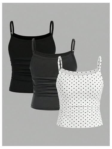 Image of SOLY HUX Girl's Tank Tops 3 Packs Cute Ruched Spaghetti Strap Camisole Slim Fit Undershirts
