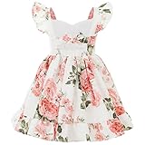 Flofallzique Little Girls Casual Dress Vintage Floral Tie-Back Toddler Easter Sundress (3 Years,Ivory)