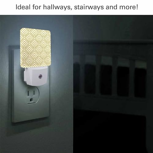 Image of LED Night Light,Triangle Geometry Luxury Color Texture Grid LED Night Light Plug into Wall with Dusk to Dawn Light Sensor White Energy Efficient Nightlight for Bedroom Hallway Kitchen