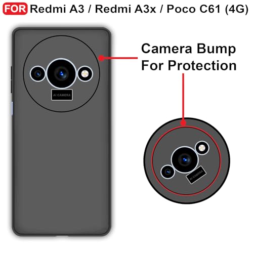Image of CEDO Back Cover for Redmi A3 / Redmi A3x / Poco C61 (4G) | Camera Bump Protection & Inner Velvet Fabric Lining | Ultra Slim Matte Soft Rubberised Case Cover (Black)