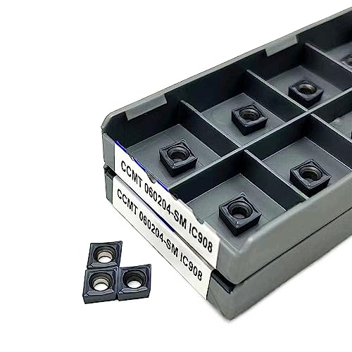 AALLYN Indexable Carbide Lathe Tool 10PCS CCMT060204 SM IC907 IC908 Internal Turning Tool CNC Carbide Lathe Tool Steel Processing Turning (Color : 10PCS, Size : CCMT060204-SM IC907)