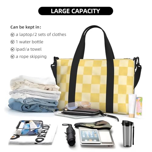 Laptop Tote Bag for Women Work - Yellow Checker Print Weekender Overnight Bags for Women Travel, Gym Duffle Bag for Men, Personal Item Crossbody Travel Bags for Men Carry On4