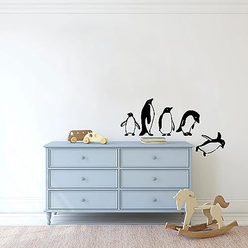 Cute Penguins Wall Decals Removable Vinyl Wall Stickers for Living Room Kitchen Bedroom Home Decor Art Y74 (Black)