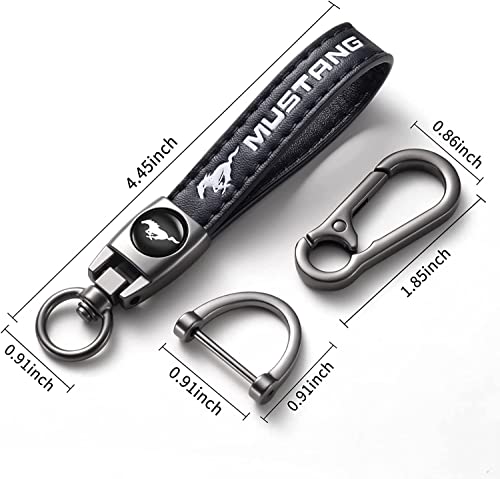 Image of Genuine Leather Car Keychain Compatible with Ford Mustang Key ring Accessories Key Chain Family Present for Man and Woman Black