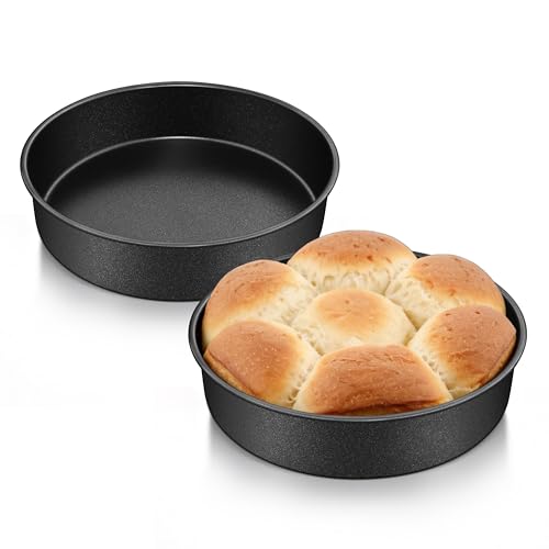 HaWare 9 inch(23cm) Cake Tins Set of 2 5cm Deep Stainless Steel Cake Pan Non-Stick Round Baking Pan for Baking Roasting Serving Versatile Layer Round Cake Mould Bakeware Rust-Resistant Black
