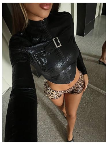 SHENHE Women's Glitter Sequin Leopard Shorts Low Rise Sexy Rave Club Booty Shorts Hot Pants3