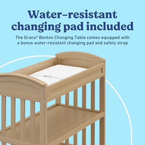 Image of Graco Benton Changing Table with Bonus Water-Resistant Changing Pad (Driftwood) - GREENGUARD Gold Certified, Includes Diaper Change Pad with Safety Strap, 2 Open Storage Shelves for Organizing