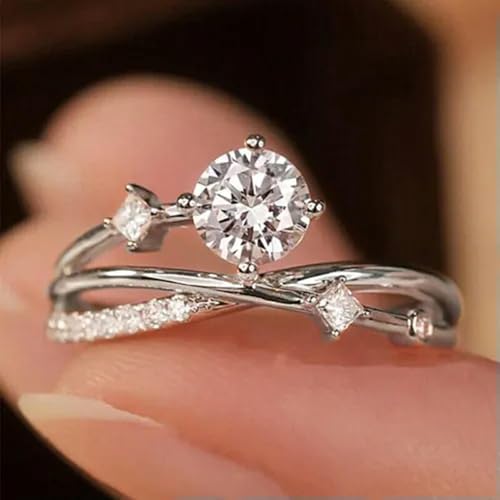 Unique Women 925 Silver Filled Wedding Rings Cubic Zirconia Jewelry Size 6-10-8-Silver