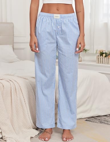 Womens Pajama Pants Cotton Plaid Lounge Pants Y2K Pj Bottoms Drawstring Sleepwear With Pockets S-3XL2