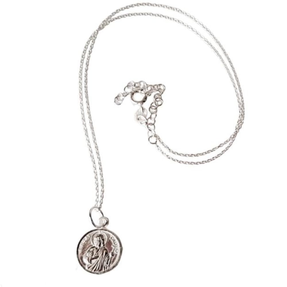 Genérico Medalla San Judas Tadeo Plata de Ley 925 - Tamaño 1,2 Cm + Anilla con Cadena Plata de Ley 925 de 40 a 45 cm - Estuche Regalo