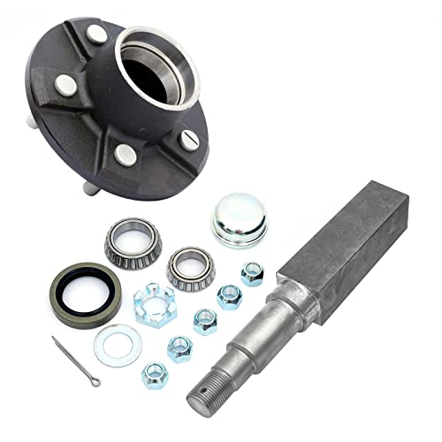 FKG Trailer Hub Spindle Kit 5 Bolt on 4.5 Bolt Circle Fit for 3 500 lb. axles with 1-3/8 Inch to 1-1/16 Inch Tapered Spindles
