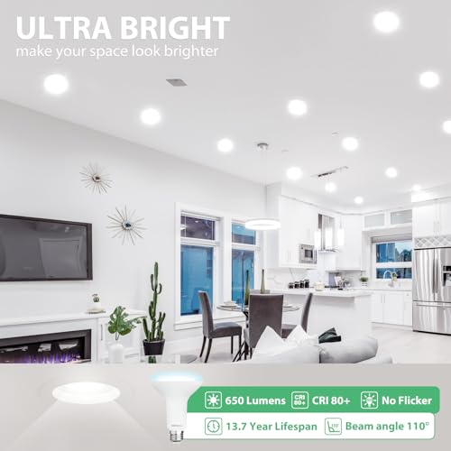 Image of DEGNJU BR30 LED Bulb, Dimmable Flood Lights Indoor CRI80 7W Equivalent 65W 5000K Daylight 650 Lumens, 15000 Lifetime Hours Recessed Light Bulbs, Interior E26 Base LED Can Light Bulbs, 12 Pack