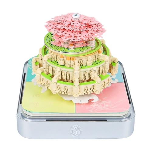 Kwueiit 立体視3Dカレンダー ライト付き 美しい桜の木 キノコハウス 黄鶴楼 地球 天壇形 カレンダー メモ帳 DIY紙彫刻アートクラフトデコレーション (D)