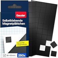 GAUDER Magnetplättchen - Quadratische Selbstklebende Magnete für Notizen, Fotos und Bastelprojekte - Selbstklebende Magnetplättchen für leichte Gegenstände (250 Stück - 10 x 10 x 2 mm)