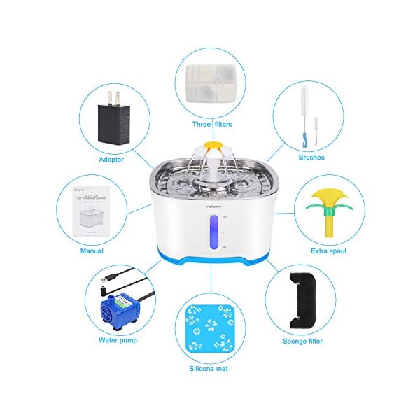 Vekonn Cat Water Fountain with Stainless Steel Top, 2.5L Pet Water