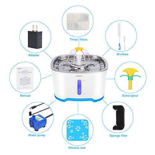 Vekonn Cat Water Fountain with Stainless Steel Top, 2.5L Pet Water Fountain with Led Light and Water Level Window - Image 2
