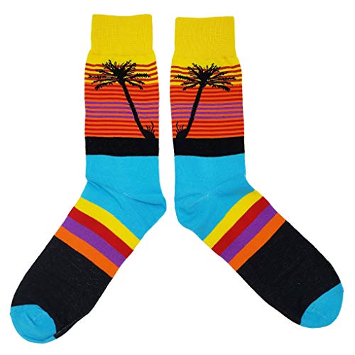 Palm Tree Horizon Dress Socks Funny Novelty Crazy Fun Design Men Size 8-12 Cotton Casual Crew Colorful Funky Fancy Socks Gift for Men2